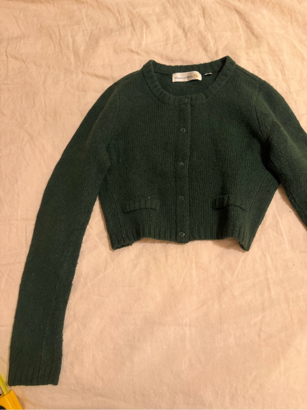 Anthropologie Brand Dark Green Cropped Snap-Up Sweater, XS